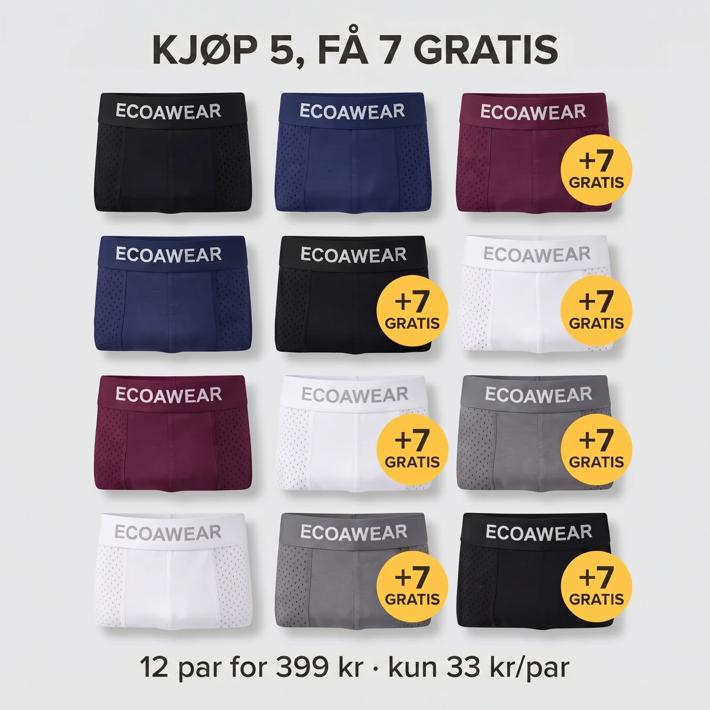 ECOAWEAR® Bambusbokser 5-pakning | Få 7 ekstra GRATIS