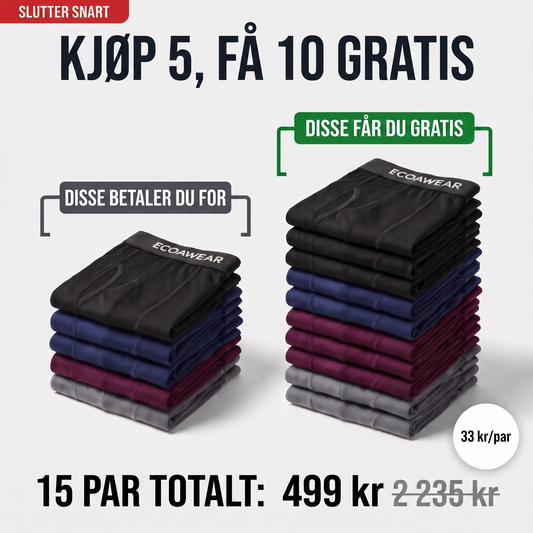 ECOAWEAR® Bambusbokser 5-pakning | Få 10 ekstra GRATIS