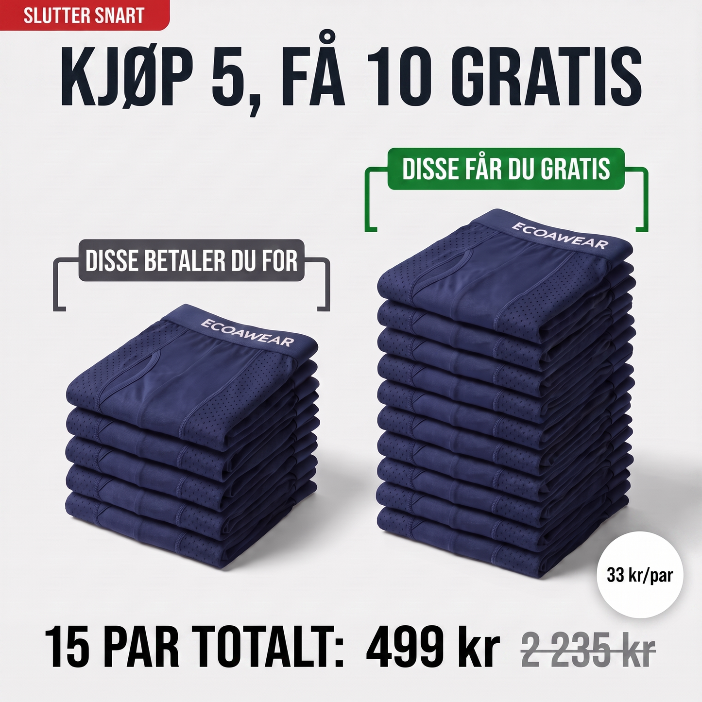 ECOAWEAR® Bambusbokser 5-pakning | Få 10 ekstra GRATIS